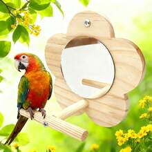 天然木质鹦鹉栖架，带镜子和磨牙玩具，鸟类活动健身架，适用于玄凤鹦鹉、锥尾鹦鹉、长尾鹦鹉、爱情鸟，包含攀爬梯和磨喙台