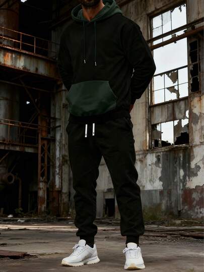 Alltony 男士连帽卫衣长裤套装，轻便套头长袖拼接连帽卫衣搭配长裤，适合多种场合：日常街头风、通勤上学、朋友聚会、逛街购物等休闲场合。也可单穿。适合作为送给丈夫或男友的礼物。