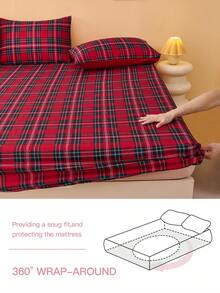 2/3pcs Red Plaid Print Fitted Sheet Set, Mattress Protector, Mattress Cover, Fits Various Bed Sizes-Twin, Full, Queen, King, Fits 9-12 Inch Deep Mattresses, Machine Washable, Suitable For Home Bedding And Student Dorm Bedding - Multicolor - View 5