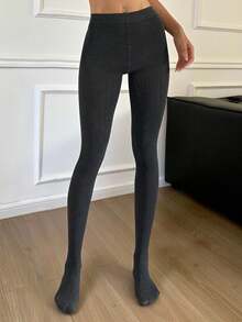 Livesso Quần bó sát không chân ôm sát có họa tiết dành cho nữ - Xám - Xem 3