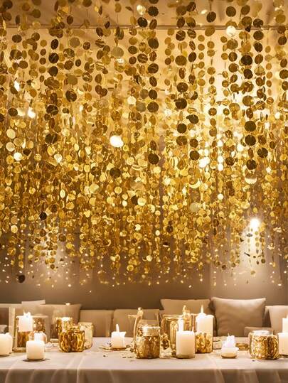 100厘米/39.37英寸，金色PVC亮片吊坠，闪闪发光，是梦幻婚礼、婚礼门廊背景、房间隔断、家庭节日聚会和庆祝活动、婚礼装饰、宴会装饰、生日派对、派对装饰的完美之选。