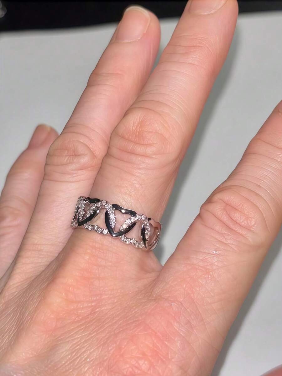 1pc Heart-Shaped Diamond Encrusted Ring, Women's Diamond Engagement Ring