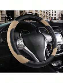 1pc New Elastic Carbon Fiber Anti-Slip Car Steering Wheel Cover, Stretchy Band Design, Breathable Microfiber Leather Universal Fit For Most Cars