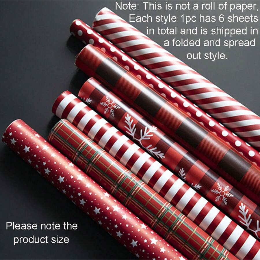 6pcs/Set Assorted Red Plaid Christmas & New Year Gift Wrapping Paper