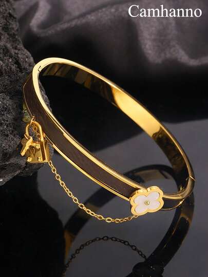 1pc Fashionable Vintage Unique Stainless Steel & Leather Bracelet, Suitable For Women's Daily Or Special Occasions, Stackable, Ideal For Gatherings, Christmas Gift