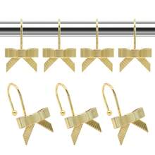 12个金色条纹蝴蝶结装饰挂钩，坚固的铁质挂钩，防水防锈，优雅的金色饰面，适用于浴室、厨房，推荐作为圣诞礼物 - 金色 - 查看 1