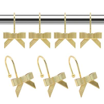 12个金色条纹蝴蝶结装饰挂钩，坚固的铁质挂钩，防水防锈，优雅的金色饰面，适用于浴室、厨房，推荐作为圣诞礼物