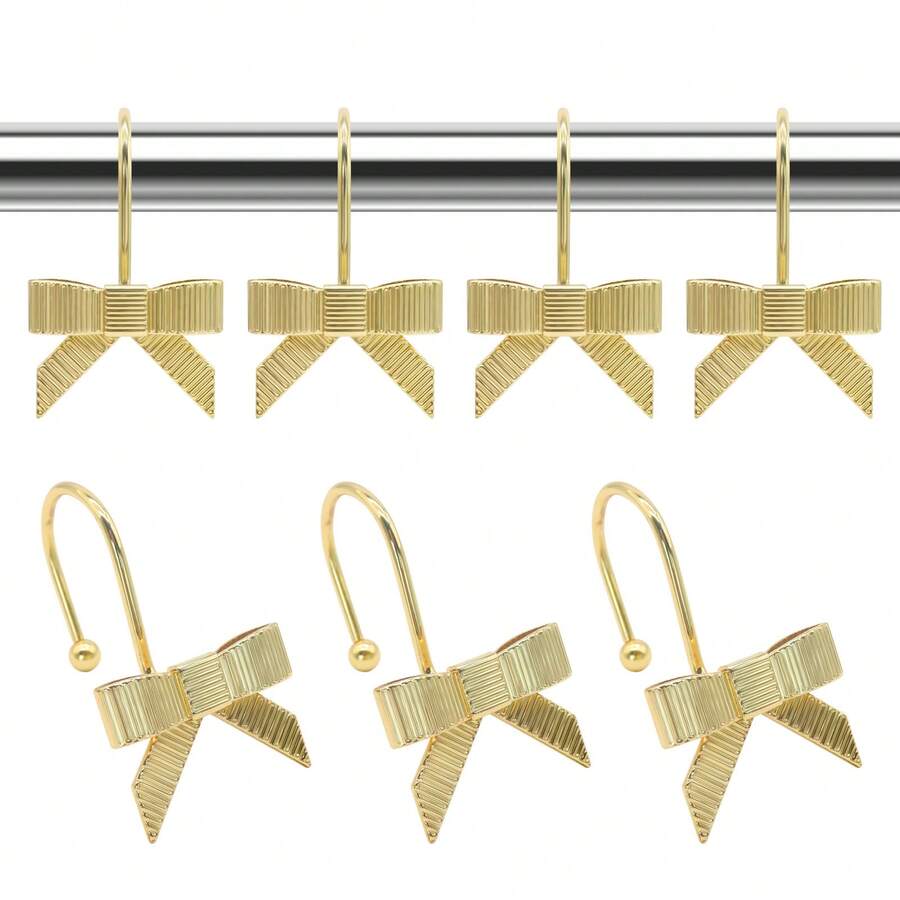 12个金色条纹蝴蝶结装饰挂钩，坚固的铁质挂钩，防水防锈，优雅的金色饰面，适用于浴室、厨房，推荐作为圣诞礼物 - 金色 - 查看 1