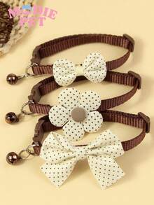 3pcs Cute & Fashionable Polka Dot Bow Tie And Flower Combination Pet Collar Set, Joyful For Cats And Dogs - Multicolor - View 8