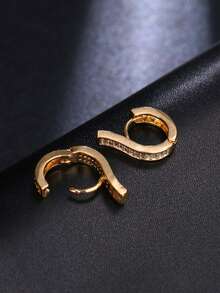 Pendientes de aro "Huggie" con efecto de hielo para hombres, aros de aro con incrustaciones de circonita en tono dorado y plateado, accesorios de estilo punk, hip hop y urbano - Pendientes-599 - Ver 5