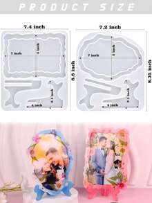 两件装树脂相框模具套装，包含长方形和椭圆形相框模具及支架，适用于DIY礼品和家居装饰，可用于家具装饰、创意礼品、节日/生日礼物。