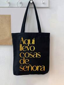 Unisex Tragetasche Set, inklusive Umhängetasche und Kosmetiktasche, minimalistischer College-Stil, Baumwollmaterial, faltbar, tragbar, strapazierfähige bedruckte Handtasche in Schwarz - Verschiedenfarbig - Übersicht 13