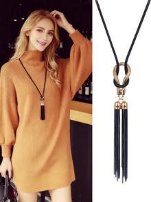 1件/6件套镀银水钻花朵流苏吊坠项链，女士珠宝礼品