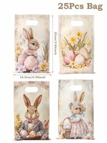 50Pcs Happy Easter Bunny & Egg Pattern Gift Bag,Gift Wrapping Bag,Tote Bag,Small Gift Packaging Bag,Storage Bag,Vintage Easter Day Favor Bag,Happy Easter Decoration,Cartoon Bunny Decor,Easter Party Supplies,Easter Day Decor,Holiday Party Supplies - Multicolor - View 12