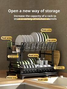 1件厨房收纳架，碗碟碗碟架，台面餐具沥水架，水槽安装式盘杯架 - 黑色 - 查看 4