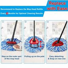 TTJM 3-Pack Cedar Mop Head Perfect Fit For O Cedar Rinse Clean Mop Replace Head 2 Ultra-Absorbent Microfiber Mop Refills With 1 Base For Floor And Wall Cleaning - As Pic - View 4
