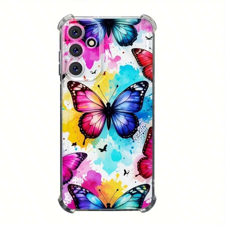 Funda de teléfono con estampado de mariposa de colores Graffiti con protección en las cuatro esquinas, compatible con los modelos S25 S24 S23 S22 S21 S20 y Serie A, compatible con los modelos 17 16 15 14 13 12 11 Pro Max, OPPO y MOTO, adecuada para regalos de Navidad para mujeres. - transparente - Ver 1
