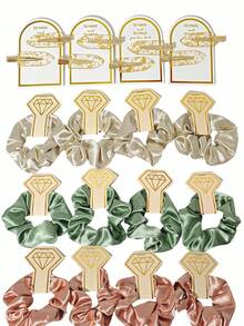 8pcs Satin Hair Scrunchies & Clips Set, Bridal Wedding Party Favors, Suitable For Wedding Gifts, Bridesmaid Gifts, Party Decorations, Claw Clips - Multicolor - View 1