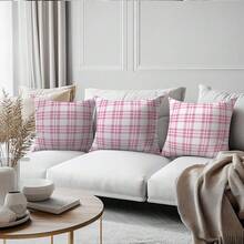 Pink Checkered Pillow Covers 18x18 Pack Of 2, Classic Plaid Gingham Throw Pillow Covers, Pillow Covers For Office Living Room Bedroom Home Sofa Couch Decor, Aesthetic Cushion Covers Pillow Cases,Pinkwhiteplaid06 - 粉紅白格子06 - 查看 5