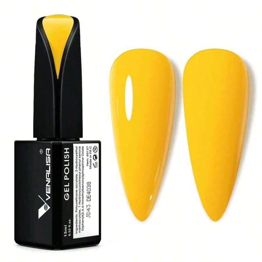 VENALISA 15ml Bright Gel Nail Polish, Pastel Yellow, Pale Neon Yellow Color, Soak Off UV LED Nail Gel Polish, Nail Art Starter Manicure Salon DIY At Home, 0.53 OZ - ColorE - 查看 1