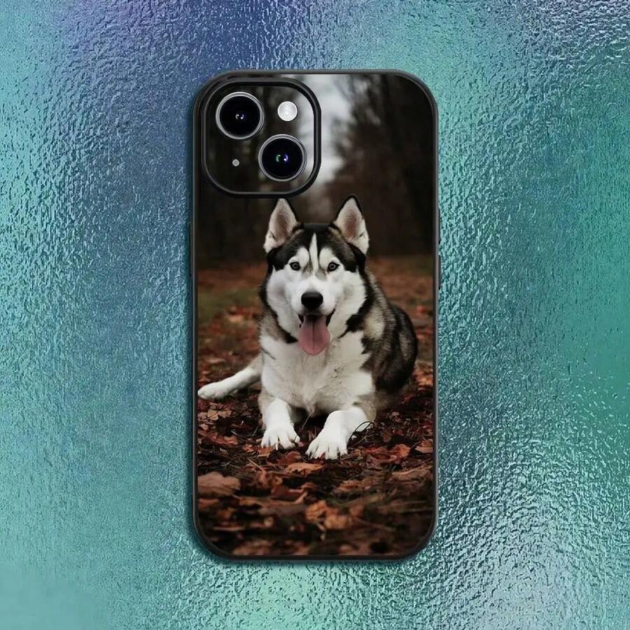 Funda de Teléfono Divertida de Perro Husky compatible con  12 13 14 15 16 17 Pro Max Plus, Carcasa Suave Negra Clásica, Cubierta compatible con funda de  17 pro max, funda de  17 pro, funda de  17, funda de  16 pro max - z6 - Ver 1