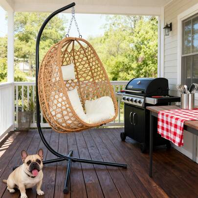 Egg Chair Hanging With Stand Outdoor Indoor Egg Swing Chair,Foldable Rattan Swing Chair Hammock For Bedroom Living Room Balcony