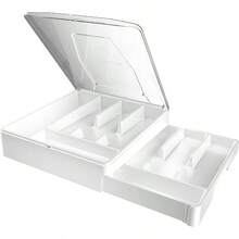 WSXC Double Layer Silverware Tray With Lid Drawer Organizer For Utensil Tray Cutlery Storage Holder With Cover White - 白色 - 查看 1