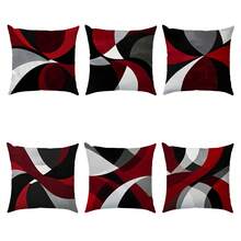 6pcs Geometric Abstract Pattern Pillow Covers, Single-Sided Printed Plush Fabric, 45*45/50*50/40*40CM Cushion Covers Suitable For Modern Minimalist Sofa Living Room Decor, Gifts, Party Decoration - 6PC - Red and Black - View 9