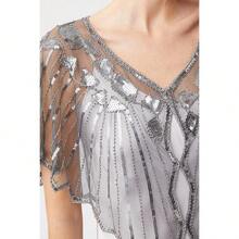 Shawl Wraps Sequin Beaded Evening Cape Bridal Shawl - Gray - View 3