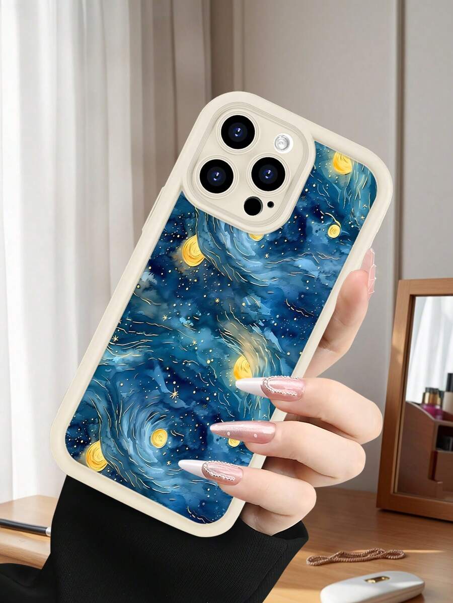 1 pieza Funda de teléfono con diseño de cielo estrellado en estilo pintura artística ideal para amantes del arte y la noche mágica TPU soft case, protección completa antideslizante y anti-caída, compatible con iPhone17 ProMax/16/15/14/13/12/11/Plus/Pro/ProMax, compatible con Galaxy A34/A35/A54/A55, Galaxy S20/S21/S22/S23/S24/S25 Ultra/Plus, compatible con Galaxy/Redmi/Honor/OPPO/ViVo - Blanco - Ver 1