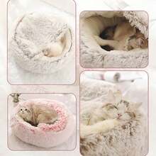 Round Deep Pet Bed For Cats And Small Dogs, 24-Inch Plush Donut Cuddler With High Walls, Snuggle Cave Style Washable Pet Nest For Indoor Comfort, Soft Faux Fur Bolster Bed For Anxiety Relief And Warmth, Calming Donut Cuddler, Anti-Anxiety Pet Bed, Snuggle Cave For Cats & Small Dogs, Machine Washable, Plush Sherpa Indoor Bed - Cà phê nâu - Xem 3