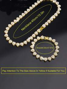 2pcs Heart-Shaped Cuban Link Necklace Set, Unisex, Hip-Hop Style Neck Chain Set, Luxury Jewelry Set, Suitable For Valentine's Day, Birthday, Daily Wear And Parties