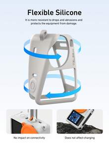 TELESIN 适用于 Osmo Action 6 的硅胶保护套，带镜头盖和挂绳，防震防刮擦可水洗防滑防尘相机保护套，适用于 Action 6 配件（灰蓝色） - 灰色 - 查看 4