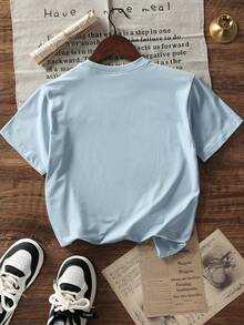 男童休闲印花圆领短袖T恤，夏季上衣 - 淺藍色 - 查看 3