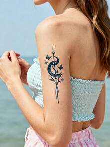 CAT QUEEN ART Półtrwała naklejka tatuażowa z naturalnymi składnikami roślinnymi, tatuaż soku, różany motyl, wzór trawy, tymczasowy fałszywy tatuaż odpowiedni na ramię, szyję, obojczyk, nadgarstek, kostkę, zrób to sam, codzienna impreza, prezent świąteczny, dekoracja ciała na 1-2 tygodnie, nieblaknąca, nieodblaskowa, wodoodporna, realistyczna naklejka tatuażowa