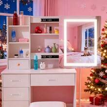 Large Dressing Table 5 Drawers Make Up Desk Set With LED Mirror Vanity Table - White - View 8