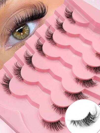 Rikuaild 7 Pairs Half Eye Lashes Clear Band Eyelashes Cat Eye False Eyelashes Long Soft 3d Faux Mink Eyelashes Soft Natural Makeup Strip Lashes Corner Eyelashes,Lashes,Eyelashes,Fake Lashes,Christmas Gifts