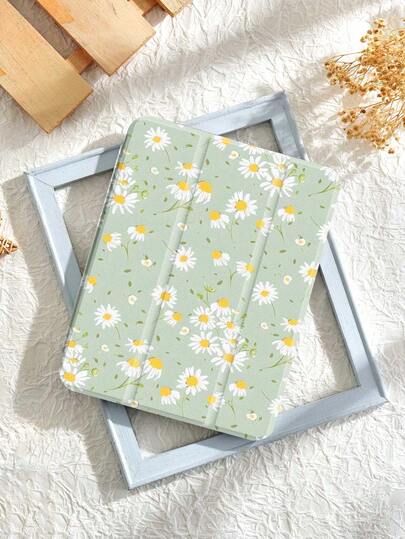 1 Pc Green Daisy Tablet Case & Kindle E-Book Case Compatible With IPad 10th Generation, IPad 10.2/Mini6/Mini7/9.7 Inches, Compatible With Samsung Galaxy Tab A9 Plus, Kindle (11th Generation-2024 Release)(6 Inch), Kindle Paperwhite 12th Gen 2024, Best Gift For Christmas And Birthday,Beautiful Flowers Tablet Case