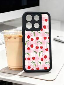 1 pieza funda de teléfono con diseño de cerezas rojas sobre fondo a cuadros rosa claro, estilo campestre y adorable, TPU suave, protección completa antiimpacto y antideslizante, compatible con iPhone17 ProMax/16/15/14/13/12/11/Plus/Pro/ProMax, compatible con Galaxy A34/A35/A54/A55, Galaxy S20/S21/S22/S23/S24/S25 Ultra/Plus, compatible con Galaxy/Redmi/Honor/OPPO/ViVo - Blanco - Ver 3