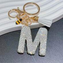 Llavero con letra blanca, accesorio brillante y lindo para mochila y llave de coche, cordón para mujeres y niñas - Plateado - Ver 7