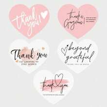 50 Heart-Shaped Pink English Thank-You Cards, Thank-You Gift Packaging Cards - 華氏163度;50張/包 - 查看 2
