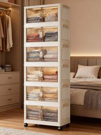 1pc (45cm-60cm Wide) Foldable Plastic Double Door Storage Cabinet, Collapsible Wardrobe, Home Portable Closet, Living Room Toy Cabinet, Snack Cabinet, Kitchen Storage Cabinet, Christmas & Halloween Gift, Bathroom Tissue Box, Bedroom Floor Rack, Collapsible Shoe Rack