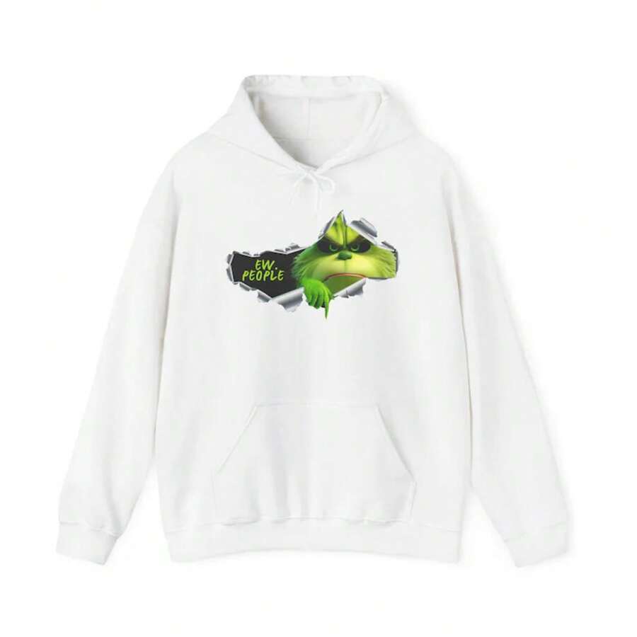 Sudadera con capucha casual unisex para otoño e invierno, sudadera con capucha de impresión navideña divertida, mezcla pesada Eww People ™   Sudadera con capucha, ajuste cómodo, tela suave, esencial para otoño e invierno, lavable a máquina. - Blanco - Ver 1