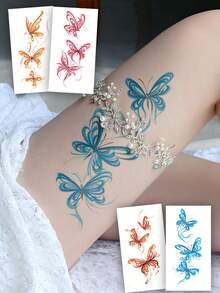 4 Sheets Body Art Temporary Tattoos For Women,Colorful, Romantic, And Elegant Butterfly Designs.Waterproof Fake Tattoos,Lasting 2-5 Days,Can Be Used On The The Arms, Neck, Shoulders, Chest, Waist, And Legs. Perfect For Festivals, Parties, Weddings, Gifts, And Music Festivals. - Multicolor - View 12