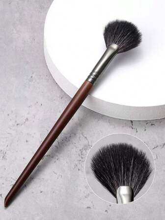 1支扇形鼻部轮廓刷/高光刷，柔软动物毛粉刷，自然脸部轮廓化妆工具，仿红木手柄