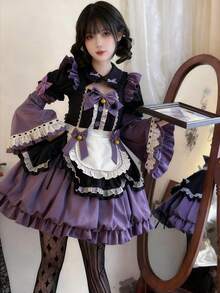 オリジナルデザイン メイドオペラ ロリータワンピース 誓約のメイド服 エプロンドレス 花苞シルエット ショートスリーブ エレガント クラシック パーティーウェア コスプレ ブランドルームパーティー クリスマス バレンタイン 誕生日プレゼント 女性 レディース - パープル - チェックする 2