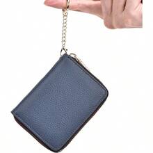 - portafolios para tarjetas de crdito, piel autntica con cierre, bolsillos para monedas, para hombres y mujeres, bloqueo RFID, portafolios de llavero, tamao compacto, Azul, Talla nica - azul - Ver 8