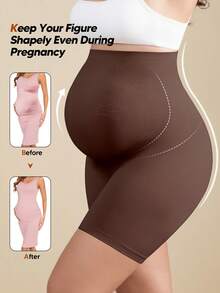 Pregnant Women's High Elasticity 5-Point Maternity Leggings - Ideal For Everyday Wear - Coffee Brown - View 5