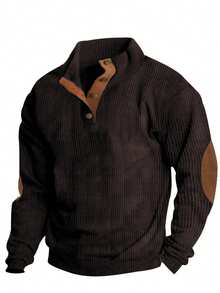 Men's Contrast Color Long Sleeve Polo Shirt - Brown - View 1