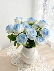 5/10/150pcs Ice Blue Artificial Roses, Silk Flowers With Stems, Suitable For DIY Wedding Bridal Gift Party Centerpiece Decoration, Table Decor, Home Decor, Photography Props, DIY Gifts - Ice Blue - View 4